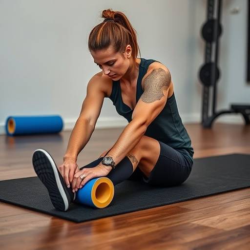 A person using a foam roller to massage their leg muscles after a workout