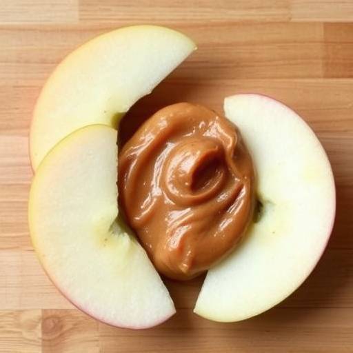 Apple slices arranged on a plate with a small bowl of almond butter for dipping